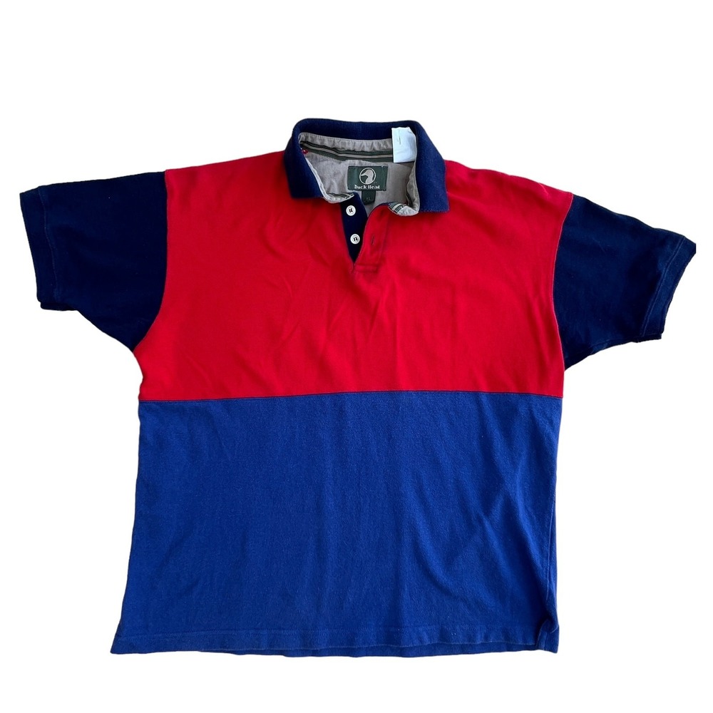 VTG Duck Head Polo Shirt Boys XL Red Blue Colorblock Preppy Y2K Street Retro‎